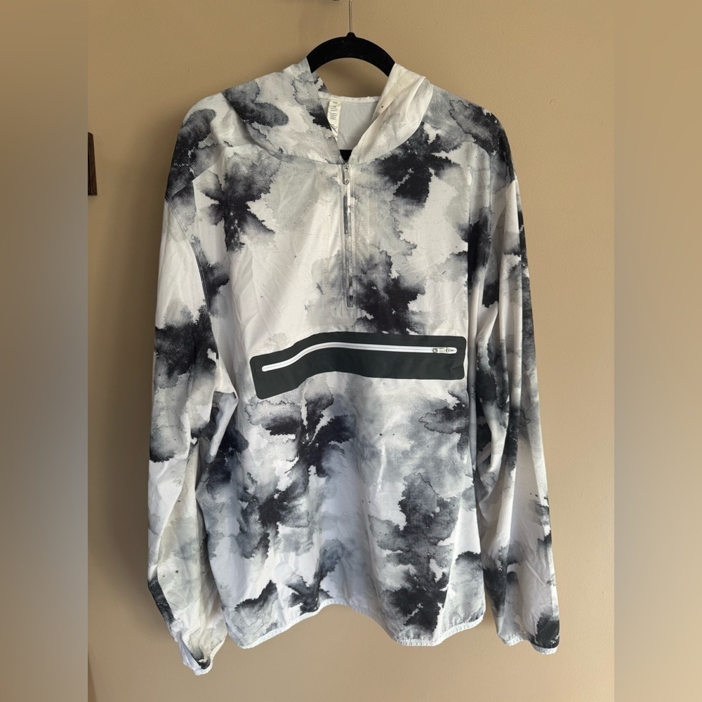 Lululemon Men's XXL Anorak Rain Jacket Waterproof Black White Watercolor Print - Picture 7 of 7